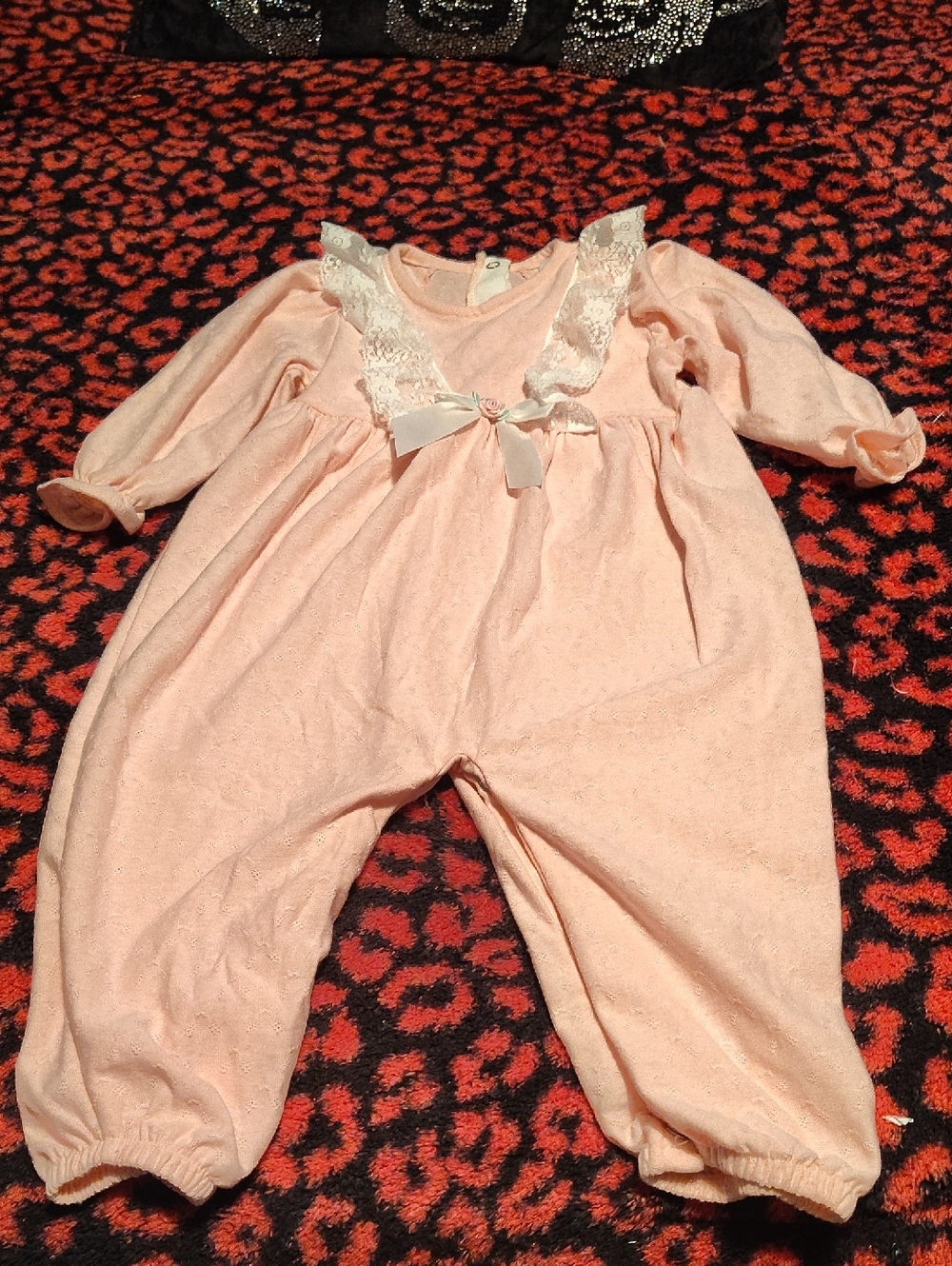 Healthtex Peach Pink Lace-Trim Baby Romper